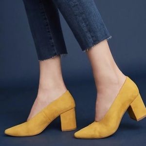 Seychelles Anthropologie Mustard Suede Block Heel